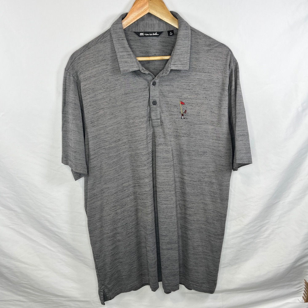 Travis Mathew Golf Polo Heather Gray Embroidered Logo Moisture‎ Wicking XL